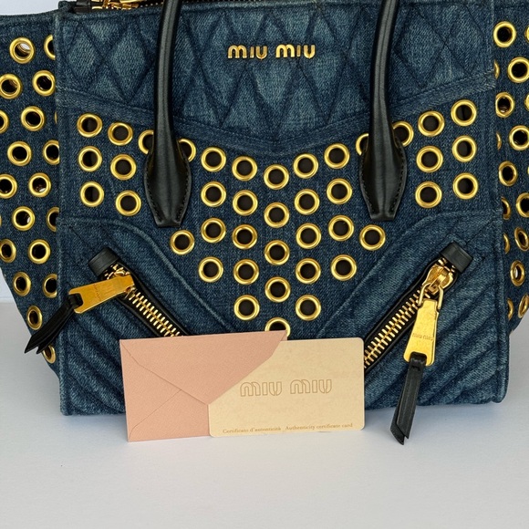 Miu Miu R1032v Denim biker bag. - Picture 2 of 9